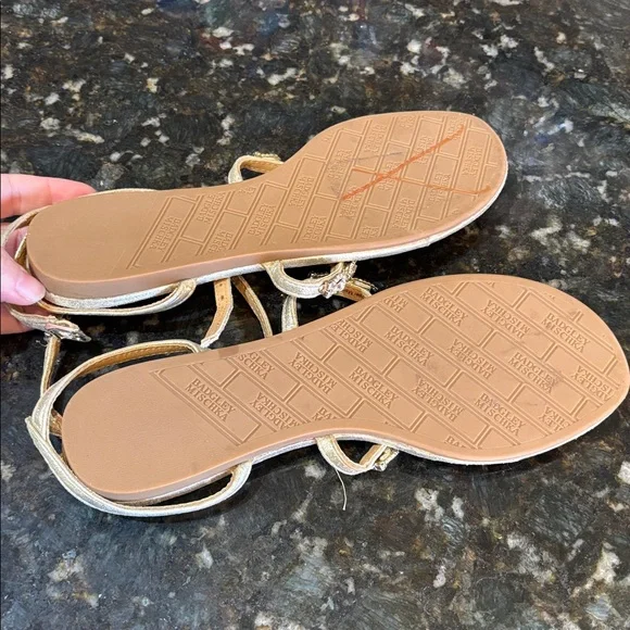 Badgley Mischka Crystal Embellished Gold Sandals - Picture 7 of 7